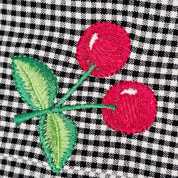 Quacker Factory Black & White Jacket Gingham Cherry Embroidered 1X Rockabilly - Picture 8 of 10